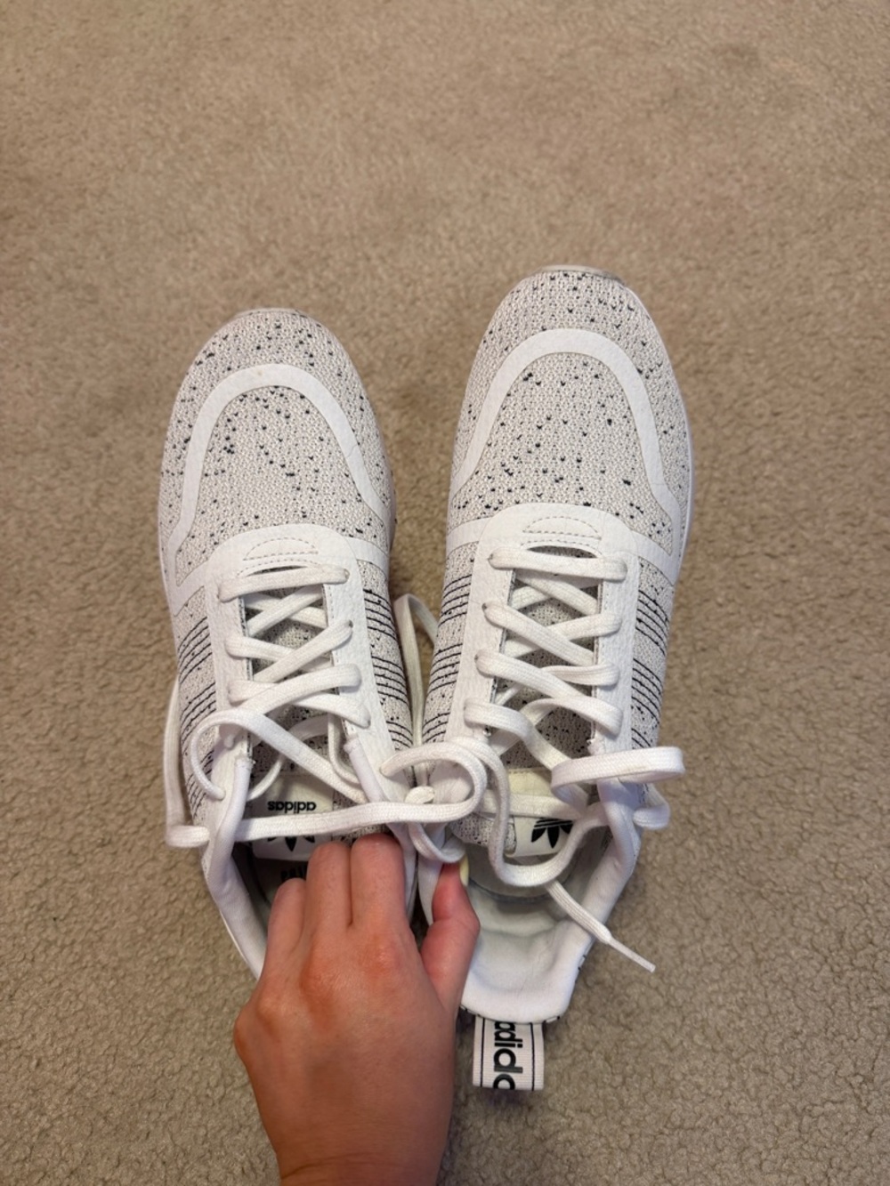 adidas White and Black Speckled Knit Trainers